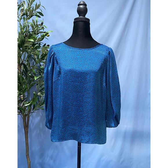 Banana Republic Tops - Banana Republic 3/4 Sleeve Satin Print Blouse Puff Sleeve Blue Black Medium